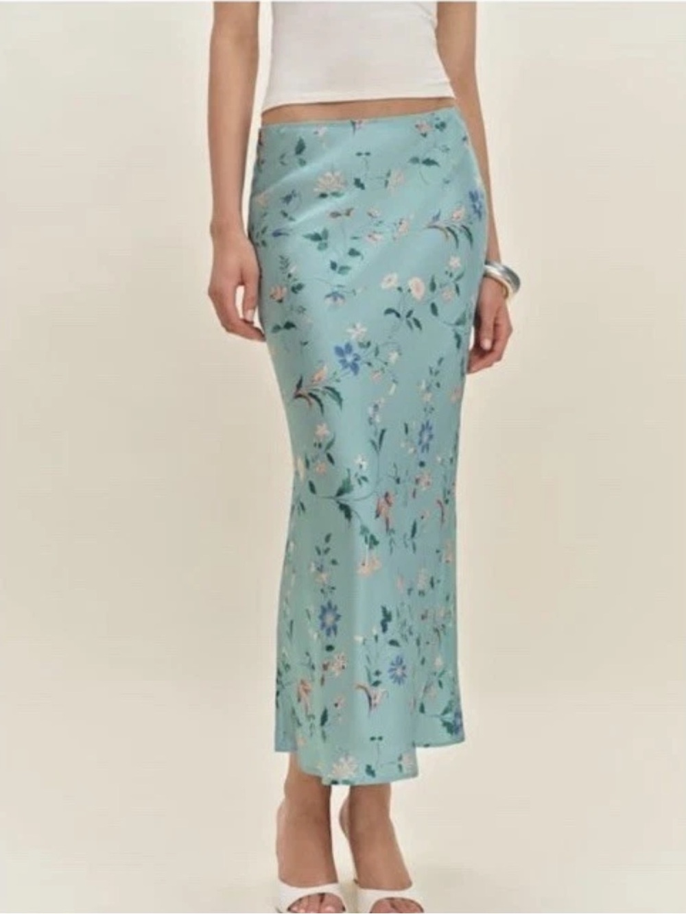 Reformation Layla Silk Skirt Burano Turquoise Midi Floral Slip Skirt
